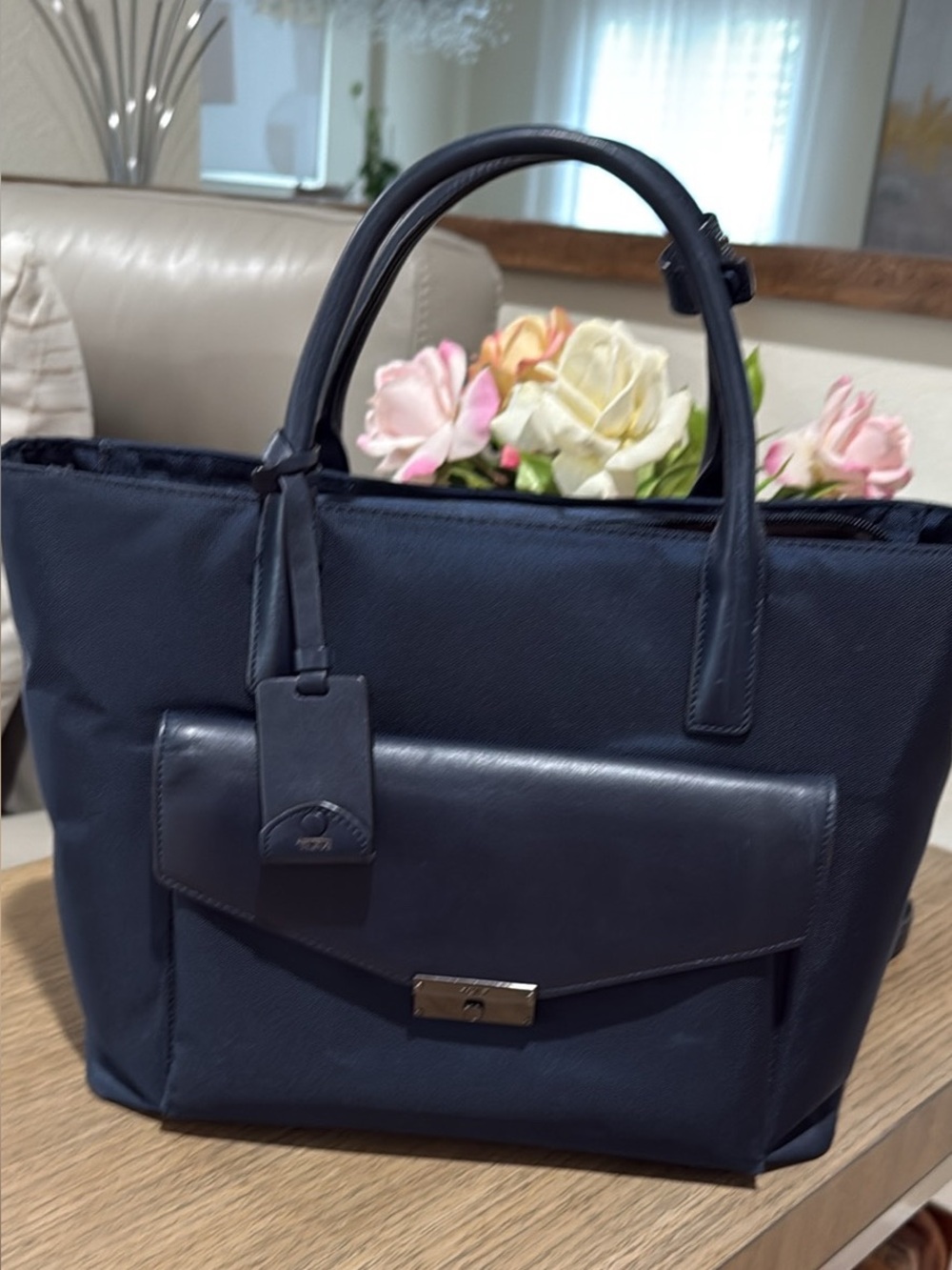 TUMI Classic Navy Tote Bag with Front Pocket